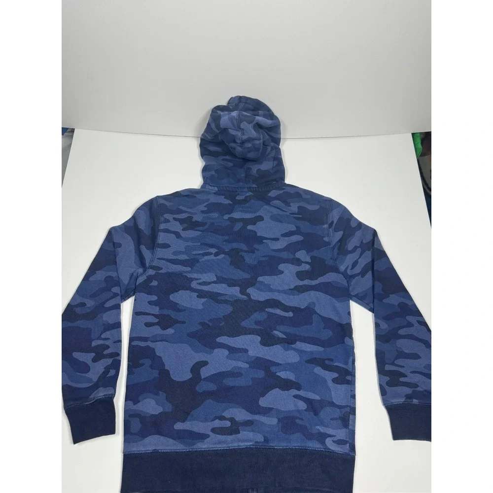Gap Kids Hoodie Boys XL Blue Camouflage Fleece Lined Arch Logo Full Zip Cotton‎